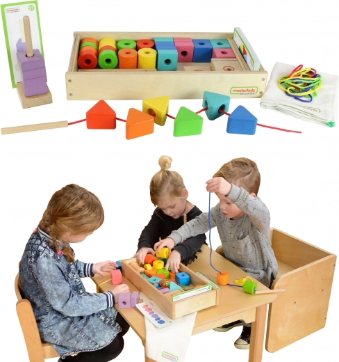 Голям дървен комплект за нанизване Montessori Masterkidz