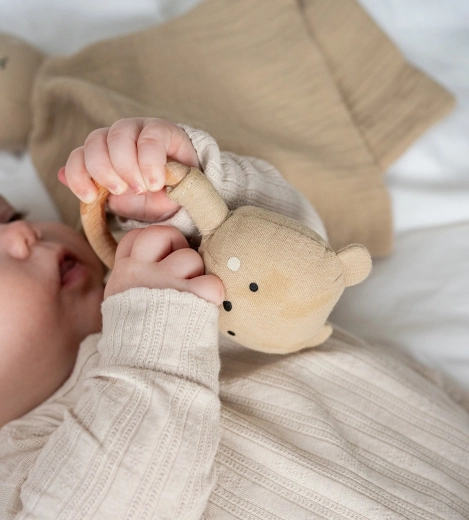 Rattle with a wooden handle for little hands