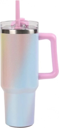 Large insulated mug with straw – rainbow