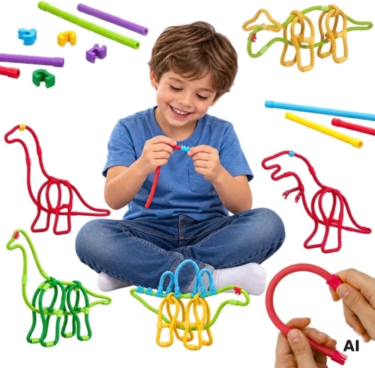 WOOPIE creative construction set with straws and connectors, dinosaurs, 117 pieces