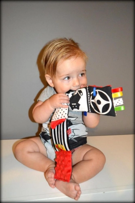 Red sensory fabric book for babies