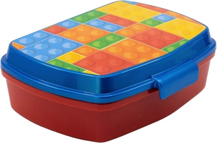 Plastic lunch box with a colorful cube pattern