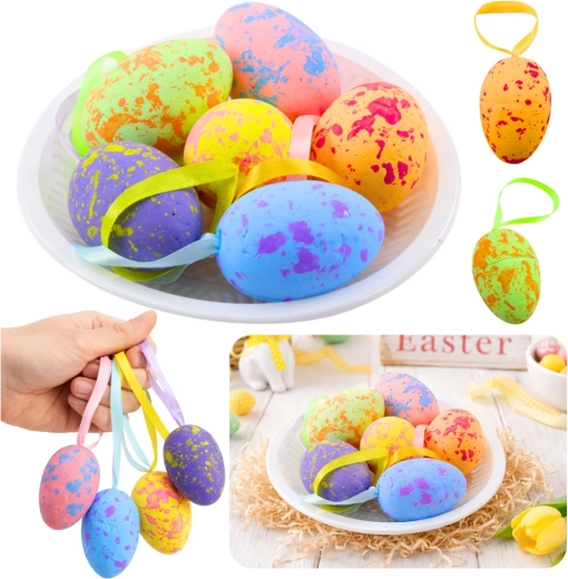 Easter hanging eggs with loops in pastel colors - 6 pcs