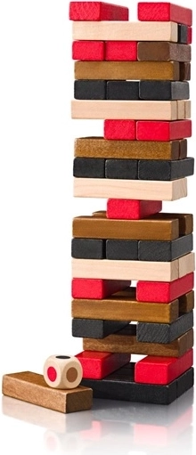 Colored wooden pieces and an extra die