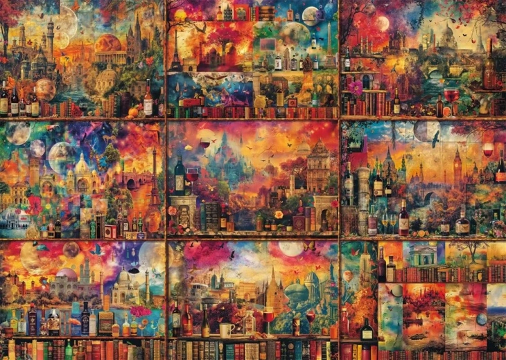 Puzzle Travel with Books and Wine 2000 Pieces