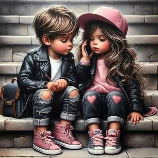NORIMPEX Paint by Numbers Sweet Girl with Boy on the Stairs 40 × 50 cm
