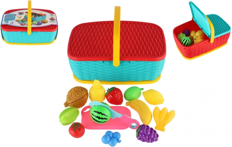 Picnic basket with sliceable fruit and vegetables, 15 pcs