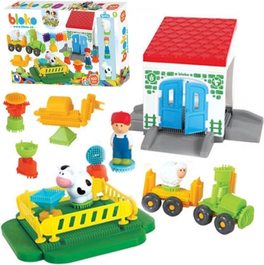 Mochtoys Building Blocks Pin Bricks Farm in a Box 100 pcs + 3 Figures