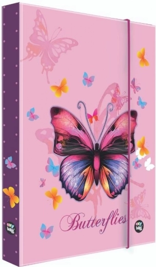 A5 Exercise Book Box Butterfly – purple laminated folder with elastic band