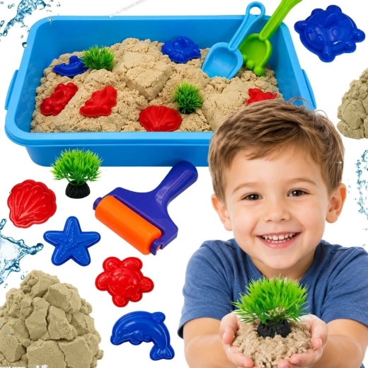 Woopie kinetic sand for water play in a carrying case, 18 pieces
