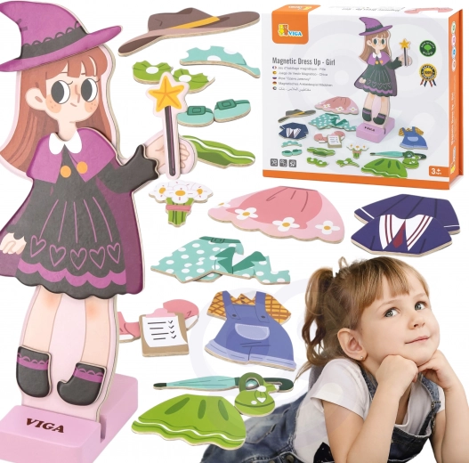 Viga magnetic wooden dress-up puzzle – girl