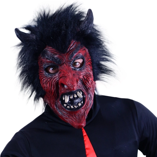 Devil mask with black hair for adults
