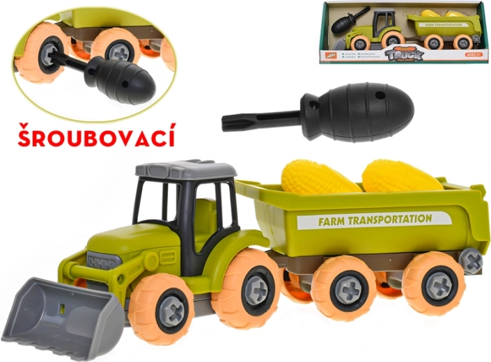 Tractor with Screw-Assembly Mechanism with Trailer and Corn 28 cm