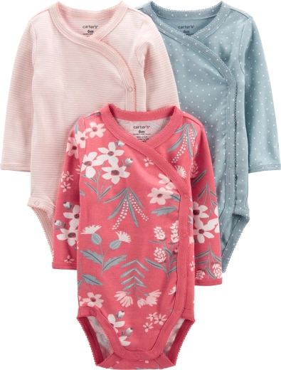 Carter’s long-sleeve baby bodysuits, pink, 3 pcs