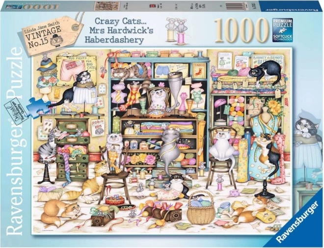 Пъзел RAVENSBURGER Crazy Cats – игриви котки в галантерия, 1000 части