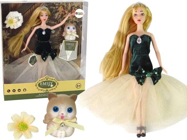 Emily Doll with Long Hair, Kitten, and Floral Accessory