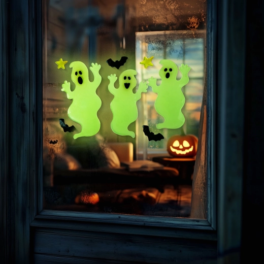 Phosphorescent Halloween window decoration with ghost design - 1 piece