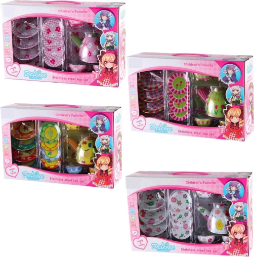Printed Tin Tea Set, 15 Pieces