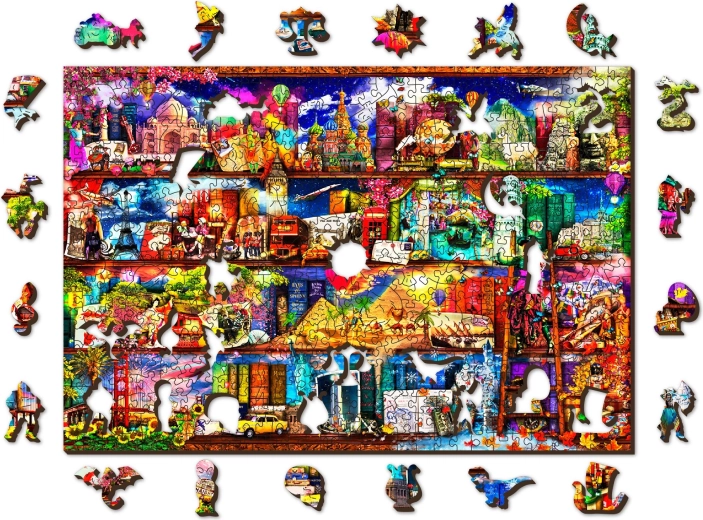 WOODEN CITY Double-Sided Wooden Puzzle – Travel Bookshelf, 505 pieces