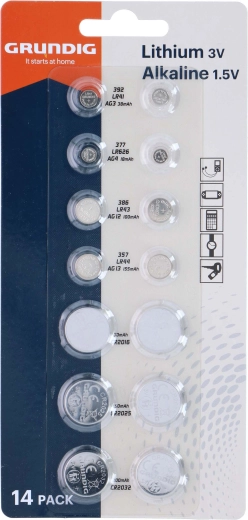 Set of GRUNDIG Button Batteries AG and CR, 14 pcs