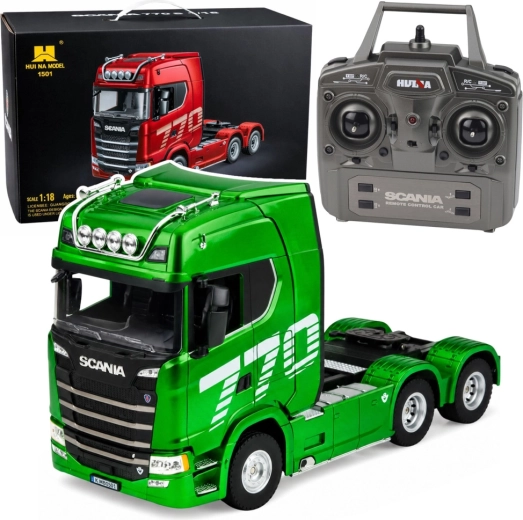 Зелен RC влекач Scania 770S 1:18 с LED и управление 2,4 GHz