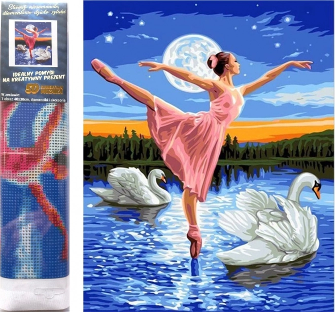 Диамантено рисуване Балерина сред лебеди 30x40 см