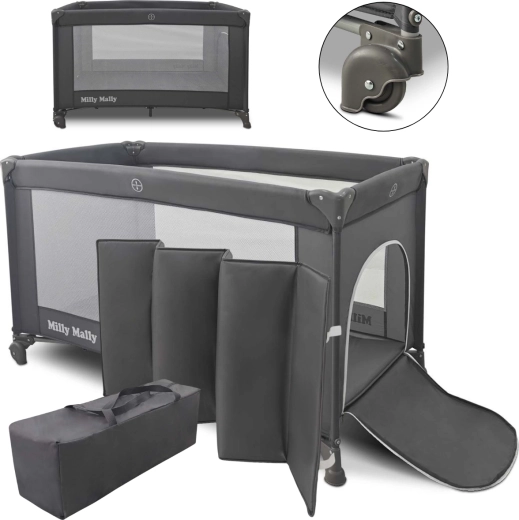 Milly Mally Mirage Travel Cot and Playpen, Dark Grey
