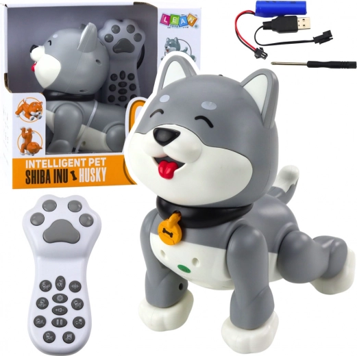 Interactive Robotic Husky Dog with Remote Control and Voice Commands – Gray
