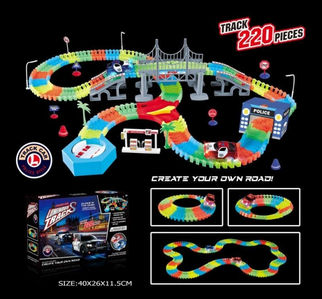 Glow-in-the-dark flexible racing track 220 pieces with LED car