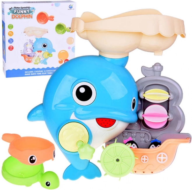 Cheerful dolphin – bath toy with boat and penguins
