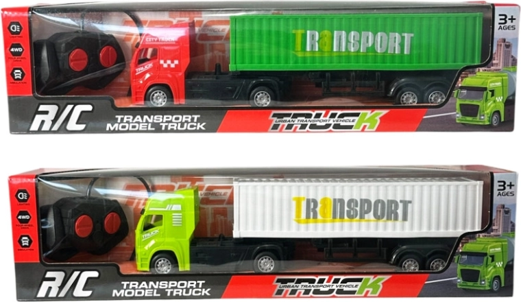 Radio-controlled truck with container trailer and remote controller