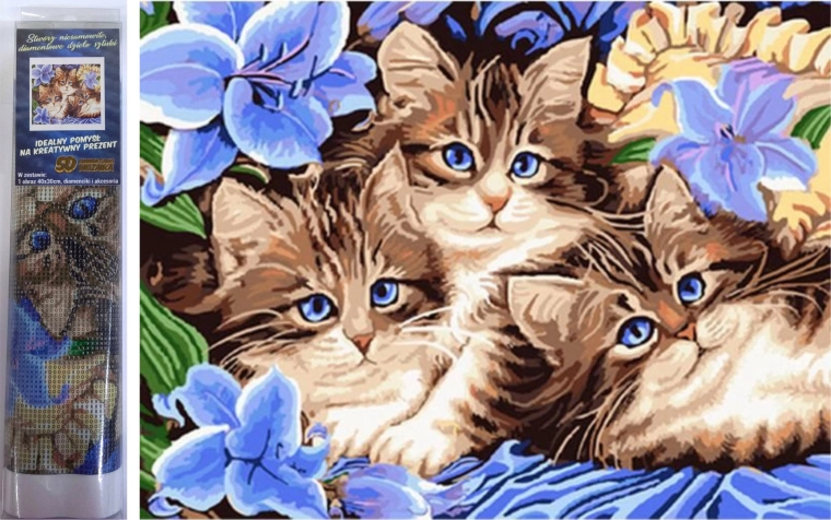 Norimpex Diamond Painting Three Kittens in Flowers 30x40 cm