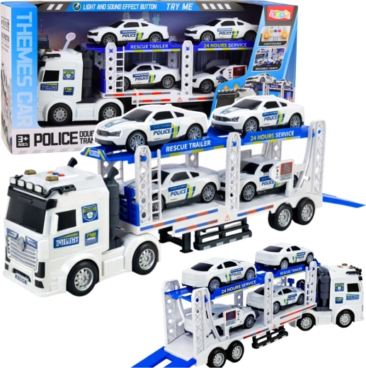 Police car transporter with tow trailer set, lights and sounds