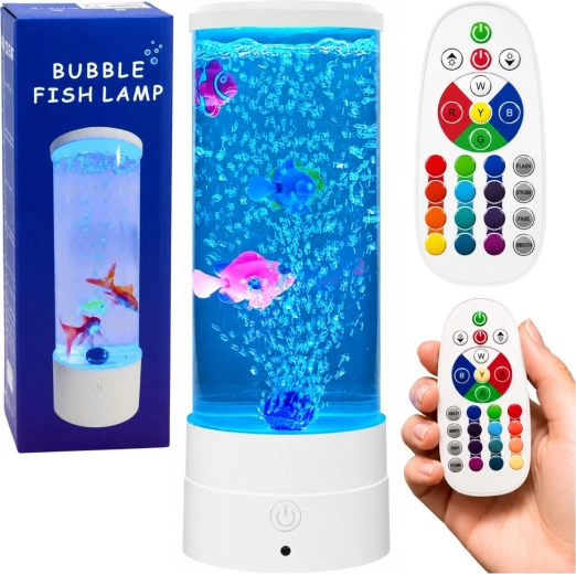 Декоративна нощна LED лампа аквариум с рибки RGB (16 цвята), бяла, USB