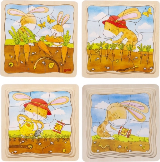 Wooden layered puzzle vegetable bed – carrot growth (goki)