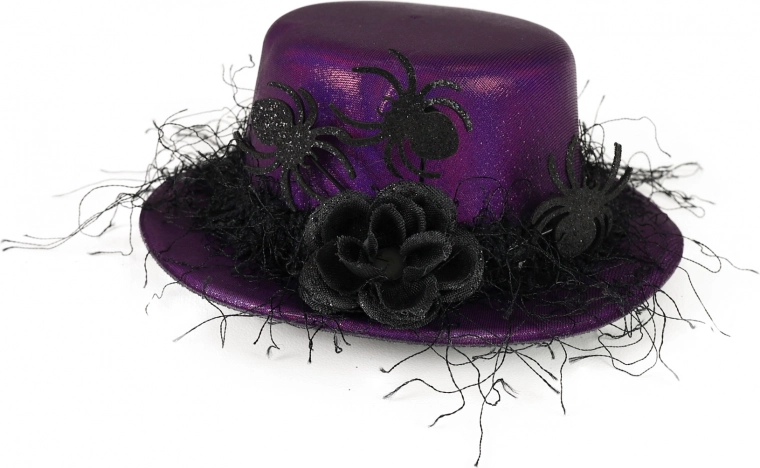 Mini Hat Purple with Black Flower and Spiders