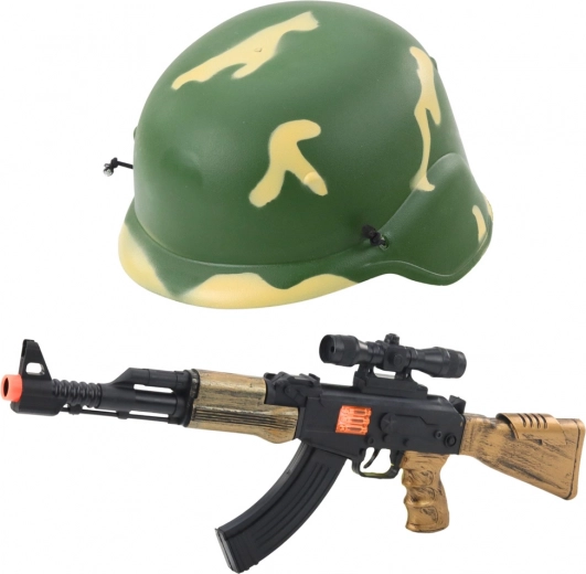 Military set for kids with a helmet and a sound rifle
