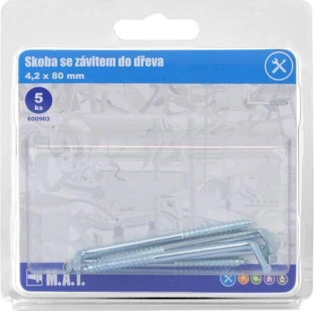 Wood screw hook 80 × 4.2 mm, galvanized, 5 pcs