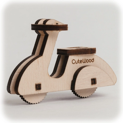 CuteWood дървен 3D пъзел мопед
