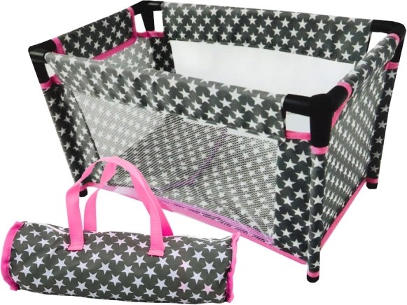 Alice Doll Crib with Little Stars, Gray–Pink