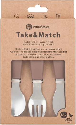 Petite&Mars stainless-steel children’s cutlery set Take&Match Velvet latte 12m+