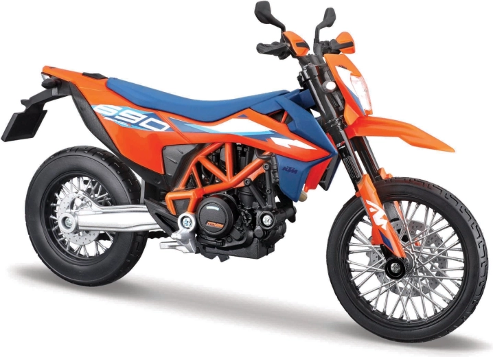 Maisto 1:12 motorcycle model KTM 690 SMC R (2023) with stand – orange‑blue