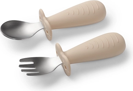 BabyOno baby cutlery set with safety guard, beige 12m+