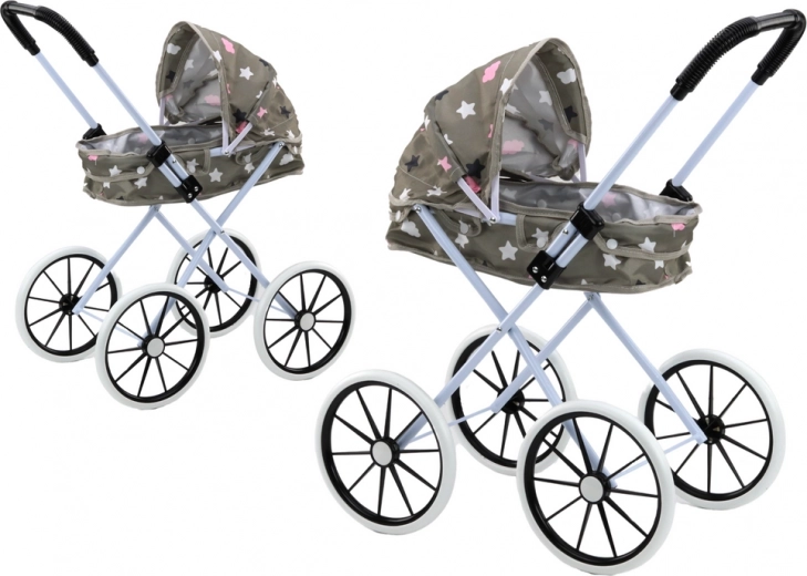 Doll stroller gondola with canopy, foldable, grey (stars and clouds) 74 cm