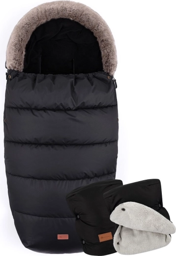Petite&Mars зимен чувал 4в1 Comfy Forever black + ръкавички за количка Jasie ink black