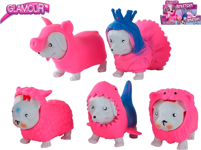 Stretchy anti-stress dog with removable costumes