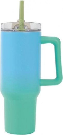 Large insulated mug with straw – green, 1200 ml
