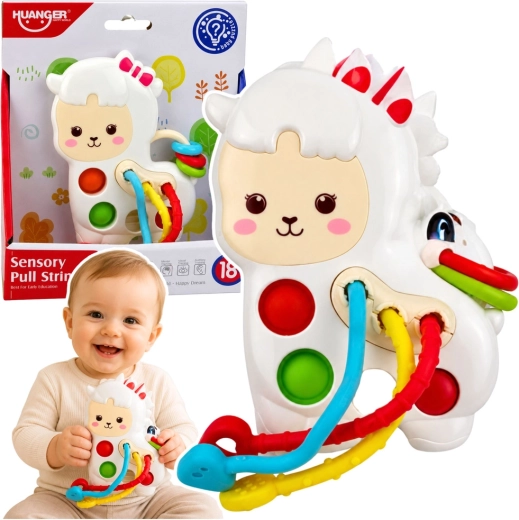 Сензорна играчка за бебета – лама с връзки и pop-it копчета