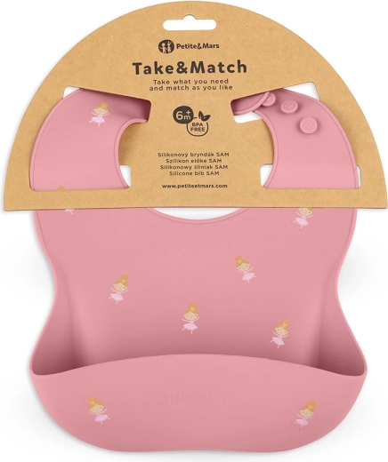 Petite&Mars silicone bib Take&Match rose princesses 6m+