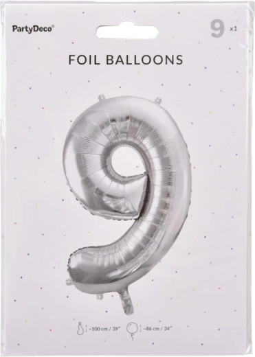 Silver foil balloon number 9, 86 cm